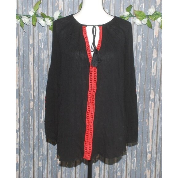 Weekend Suzanne Betro Ladies Tunic Top Blouse Size L Black Red Embroidered - Picture 1 of 11